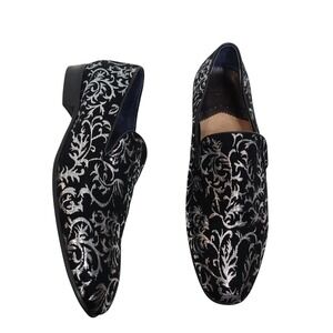 ROBERT‎ GRAHAM Loafers Mens 10 Black Silver Brocade Gibbons Dress Shoes Slip On